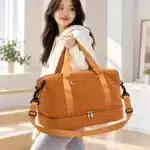 B1038 Versatile Corduroy Cotton Fabric Duffle Bag with Shoe Compartment - Image 3