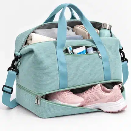 B1037 Versatile Corduroy Cotton Fabric Duffle Bag with Shoe Compartment